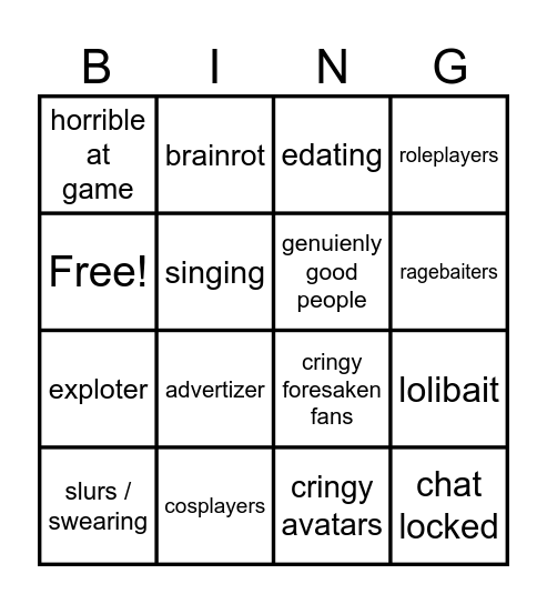 ROBLOX Bingo Card