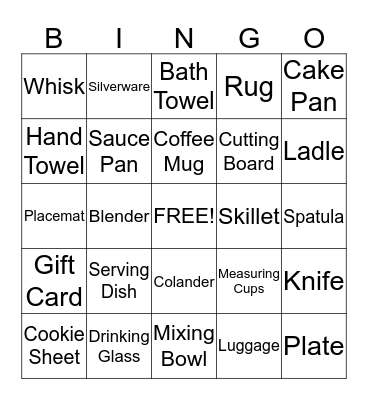 Bridal Shower Bingo Card