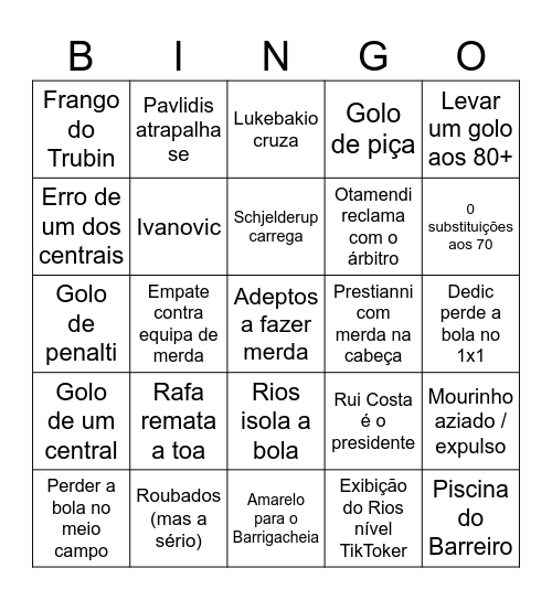 Benfica 25/26 Bingo Card
