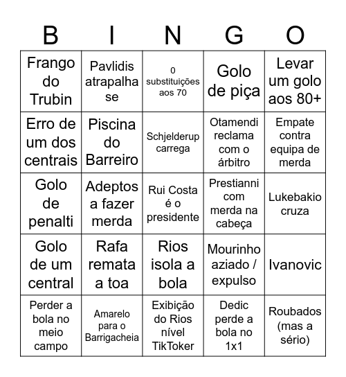 Benfica 25/26 Bingo Card