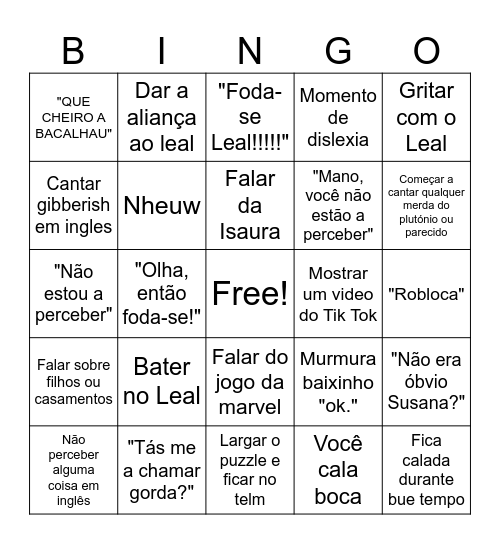 Susu Bingo Card