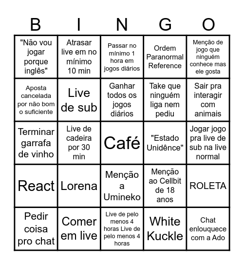 O QUE VAI ACONTECER NA LIVE?? Bingo Card