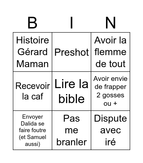 O.U.I Bingo Card