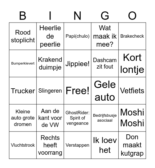 Wegmisbruikers Bingo Card