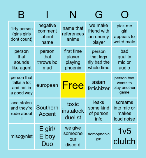 Ahn Valorant Bingo Card