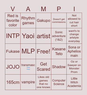 Me bingo Card