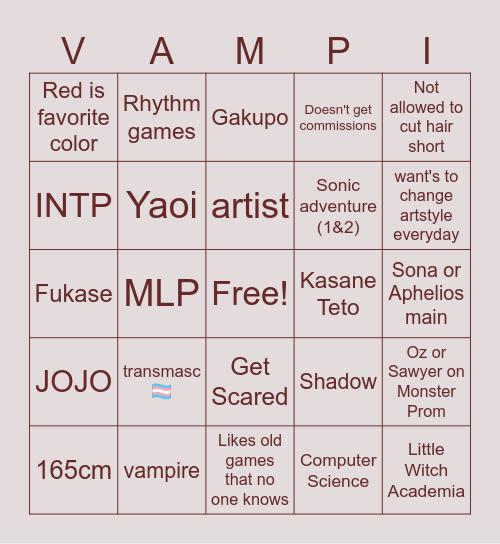Me bingo Card