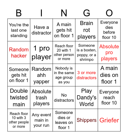 Dandy's World Matchmaking Bingo Card