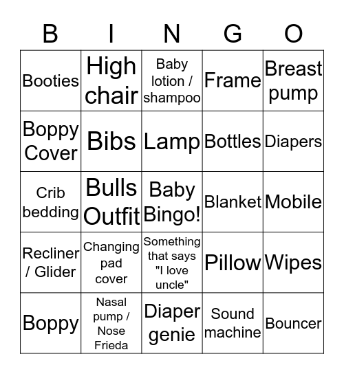 Lynette and Auggie's Baby Bingo Card
