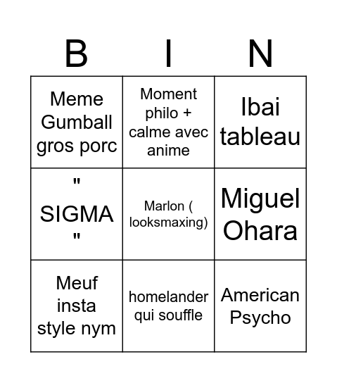Untitled Bingo Card