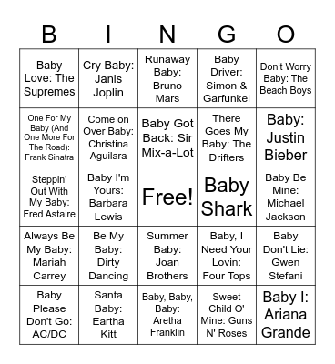Baby Music Bingo Card