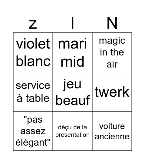 Untitled Bingo Card