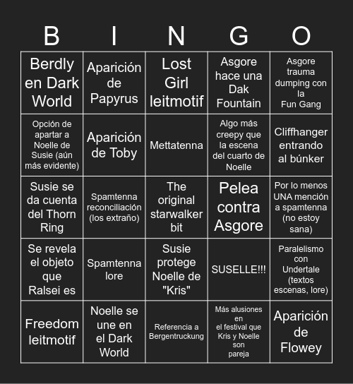 Deltarune Capítulo 5 Bingo ★ Bingo Card
