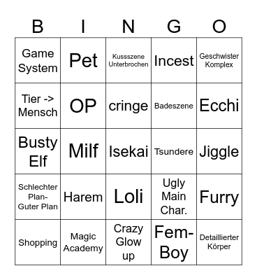 Anime-Isekai Bingo Card