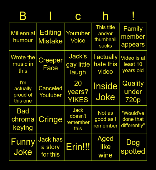 Jacksfilms Bingo Card