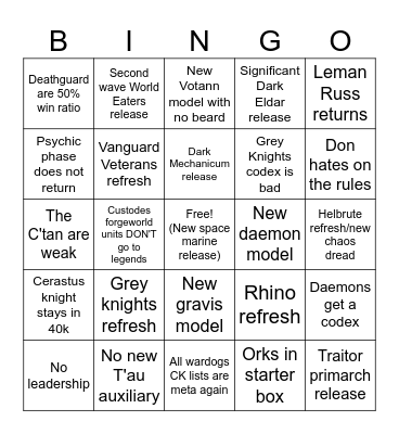Wh40k 11ed bingo Card