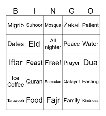 Ramadan bingo Card