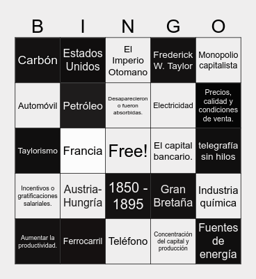 Segunda Revolución Industrial Bingo Card