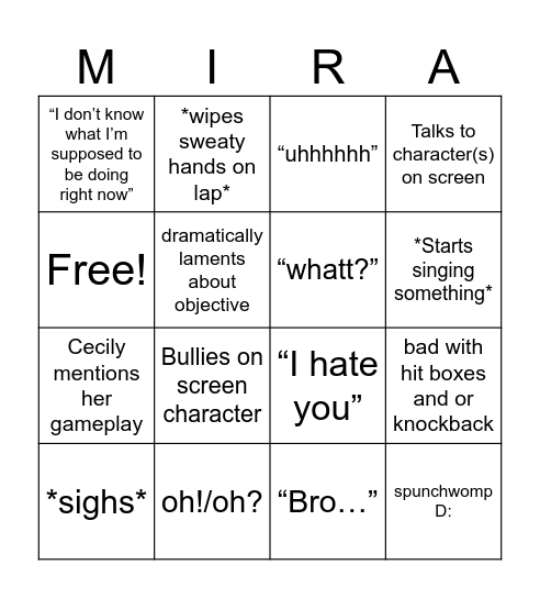 Mira’s Gaming Bingo Card
