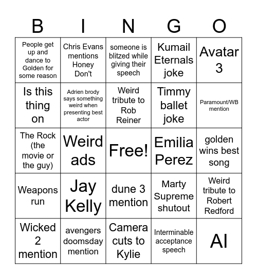 Joshscars Bingo Card
