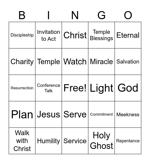 General Conference Bingo Card