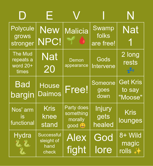 March 8th Session Bingo Card