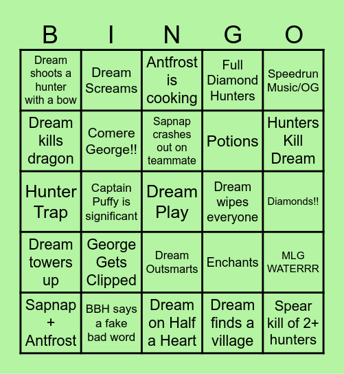 Dream's manhunt Bingo Card