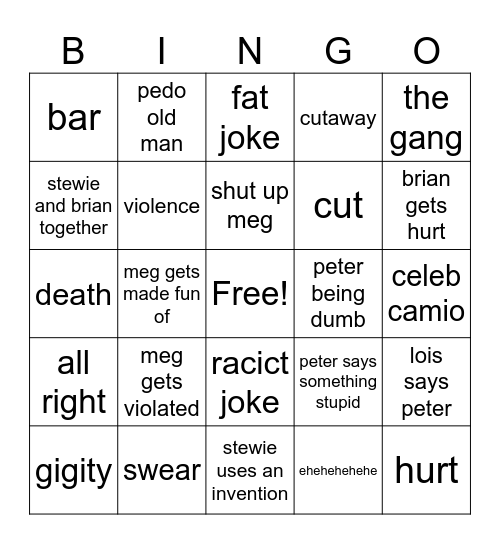 family guy bingolois sa Bingo Card