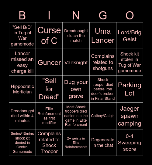 GraveDigger Bingo Card