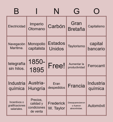 Segunda Revolución Industrial Bingo Card