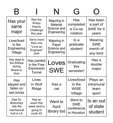 SWEster Bingo! Bingo Card