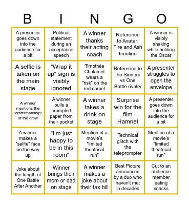 Oscars 2026! Bingo Card