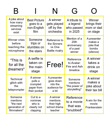 Oscars 2026! Bingo Card