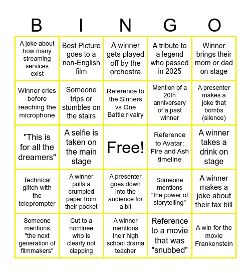 Oscars 2026! Bingo Card