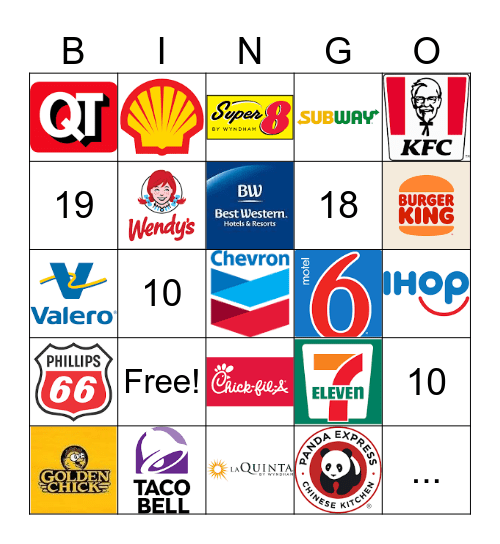RoadTrip Bingo! Bingo Card
