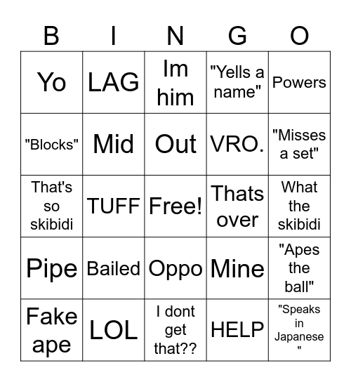 Boyfriend bingo Card
