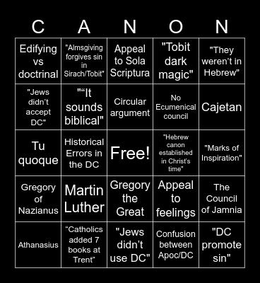 Bad Canonology Bingo Card