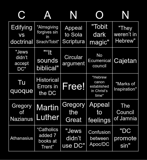 Bad Canonology Bingo Card