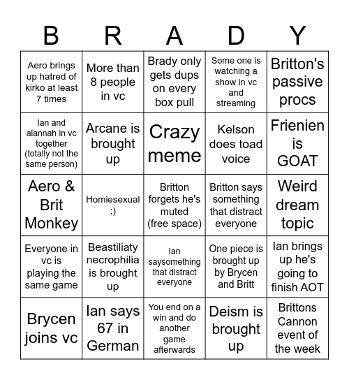 Dat One Server Bingo Card