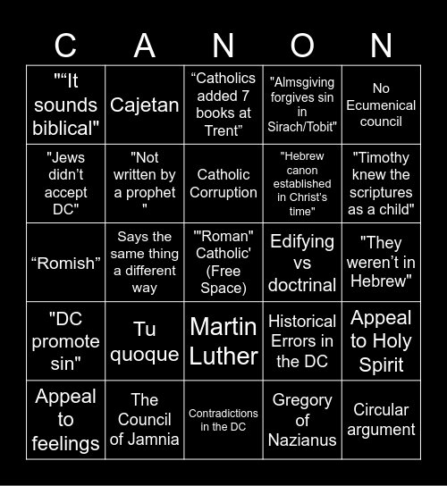 Bad Canonology Bingo Card