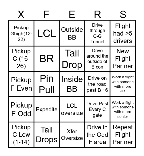 DELTA XFERS Bingo Card