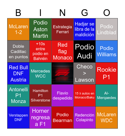 BINGO F1 2026 Bingo Card