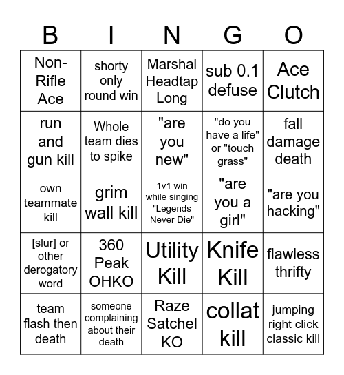 Valorant Moments Bingo Card