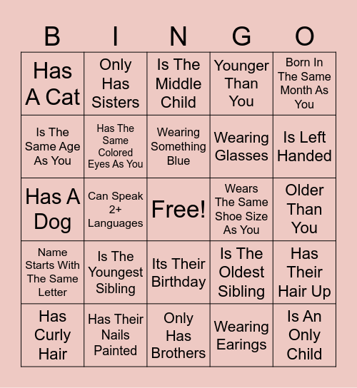 Find The Guest Bingo Card