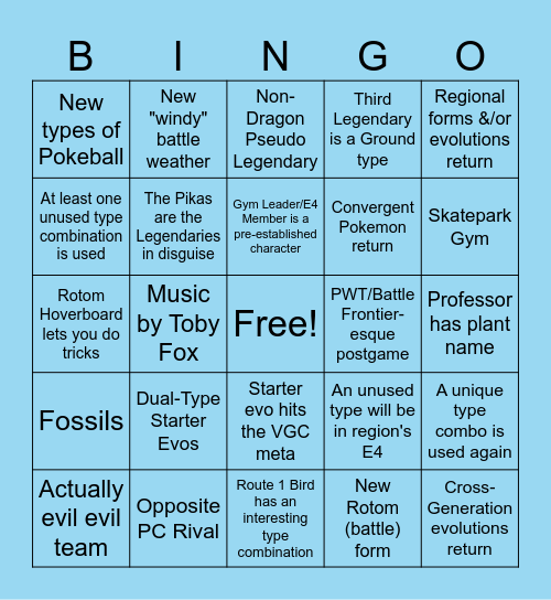 Wind/Waves Bingo Card
