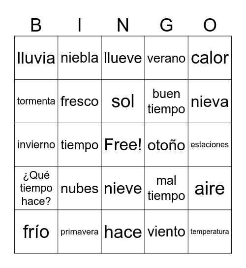 El tiempo Bingo Card