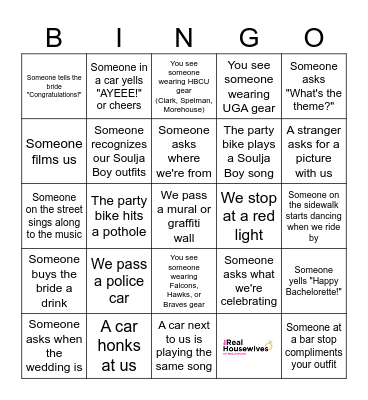 Crank that Party Bike Bingo: Bachelorette Edition Bingo Card