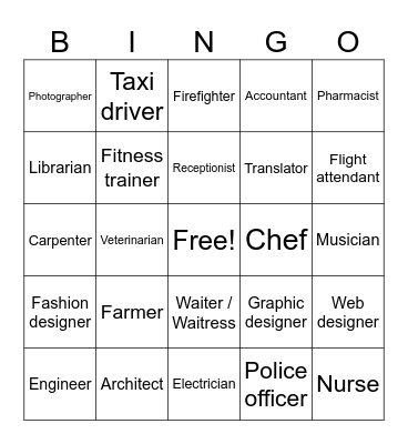 Jobs and professions Bingo Card
