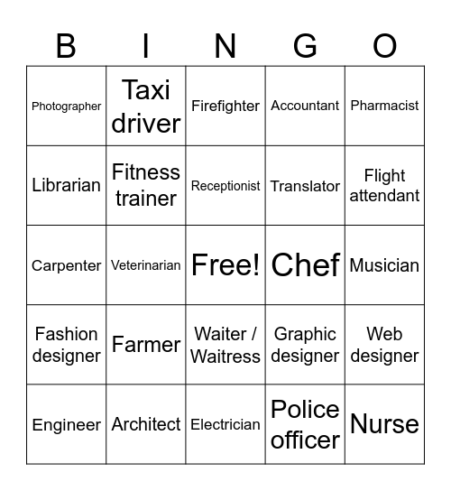 Jobs and professions Bingo Card