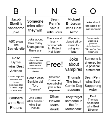 Nick Digilio's OSCAR AWARDS 2026 Bingo! Bingo Card